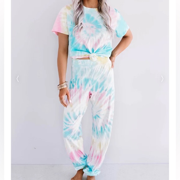 NWT 1 4 3 STORY OCEANSIDE 🌊 DREAMING TIE DYE TEE & JOGGER (SET)-BLUE🩵, M, BNWT - Picture 6 of 12